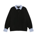 American-style Streetwear Faux Two-piece Fleece-lined Shirt-collar Hoodie