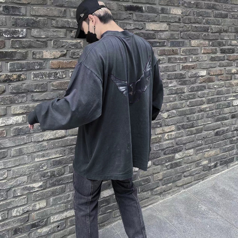 Frog Drift Streetwear Pigeon White Dove Loose Oversize Long Sleeve Tee T-shirt