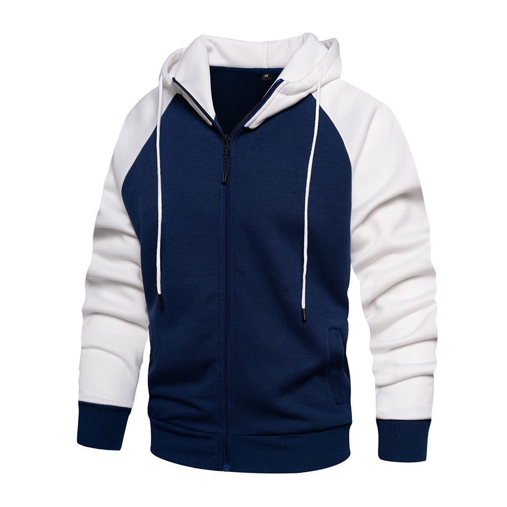 New Color Contrast Zip Cardigan Hoodie Oversize Loose
