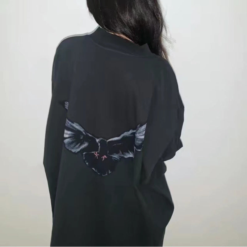 Frog Drift Streetwear Pigeon White Dove Loose Oversize Long Sleeve Tee T-shirt