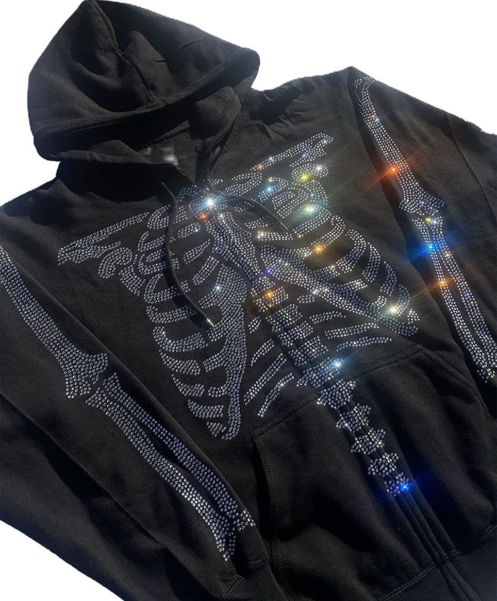 Oversized Glitter Rhinestone Hoodie Women's Loose Zip