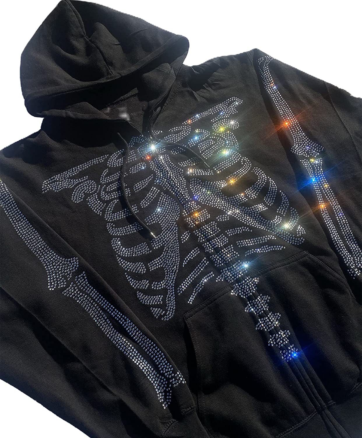 Oversized Glitter Rhinestone Hoodie Women's Loose Zip
