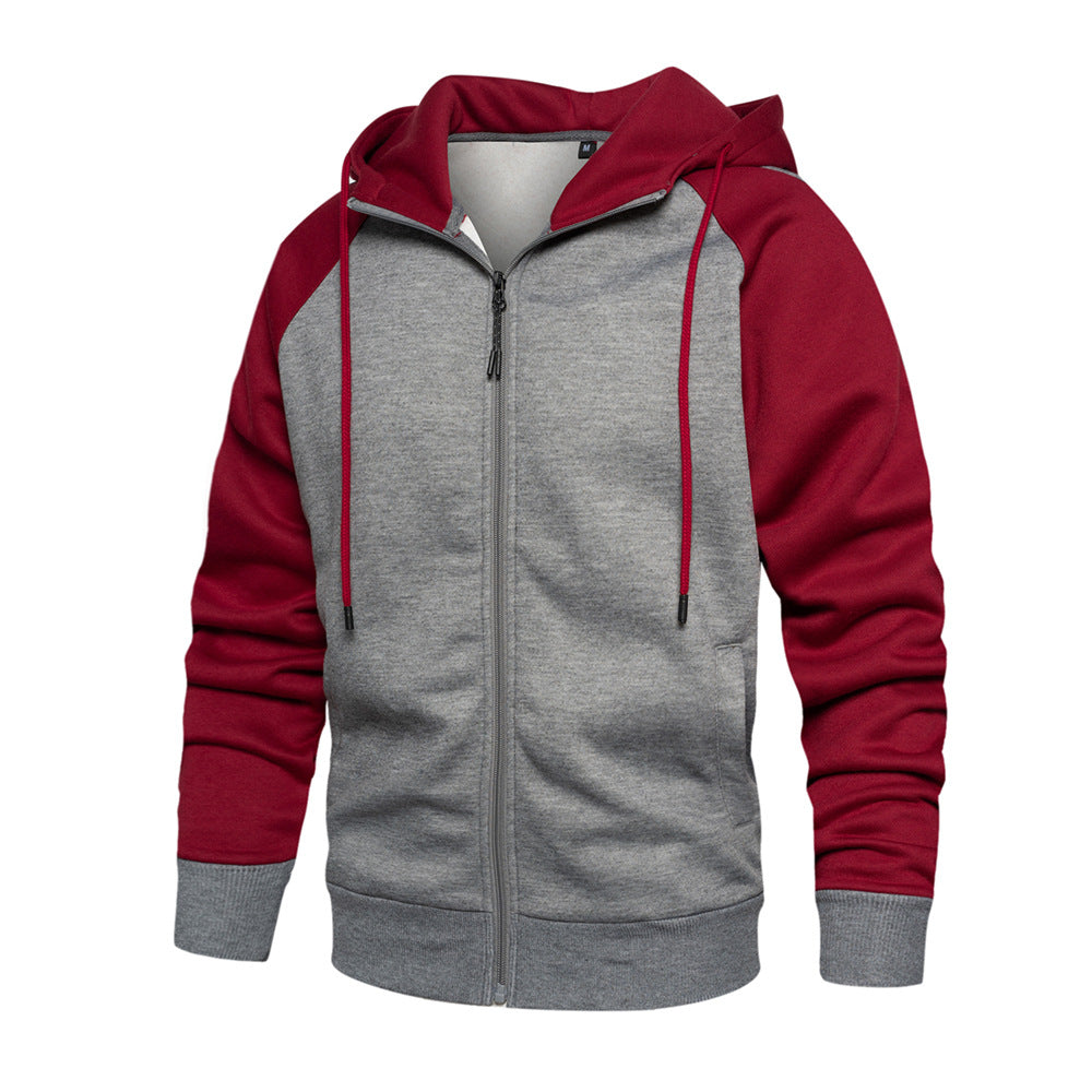 New Color Contrast Zip Cardigan Hoodie Oversize Loose