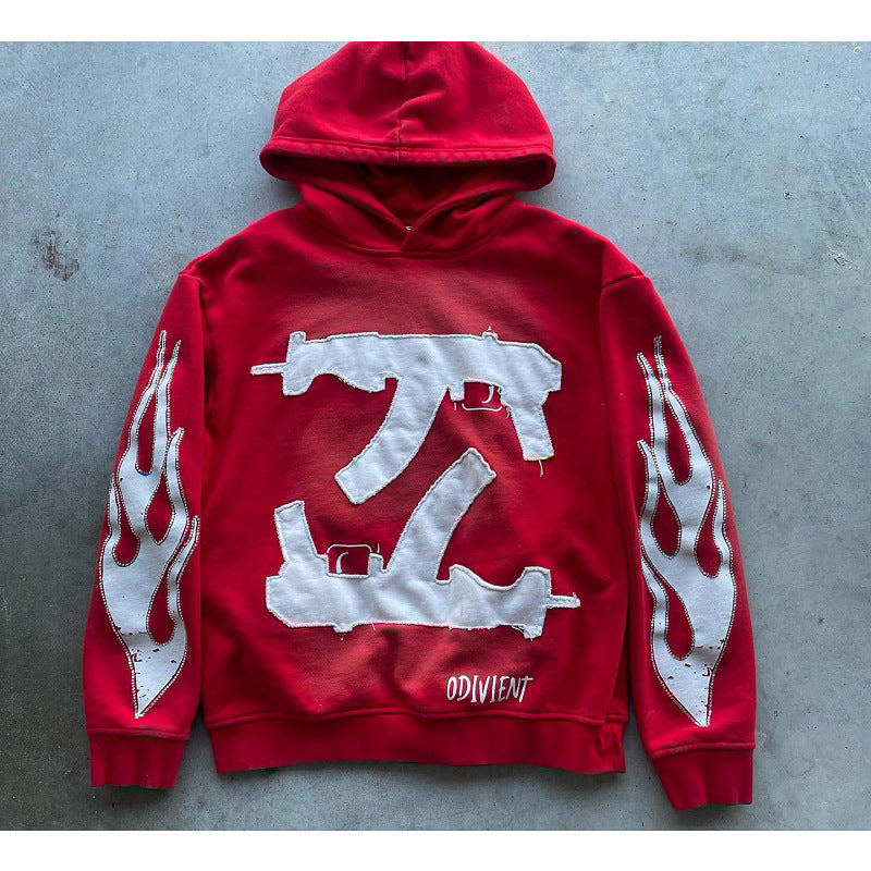 Printed Loose-fit Gothic Streetwear Brand Patchwork Sports Hoodie