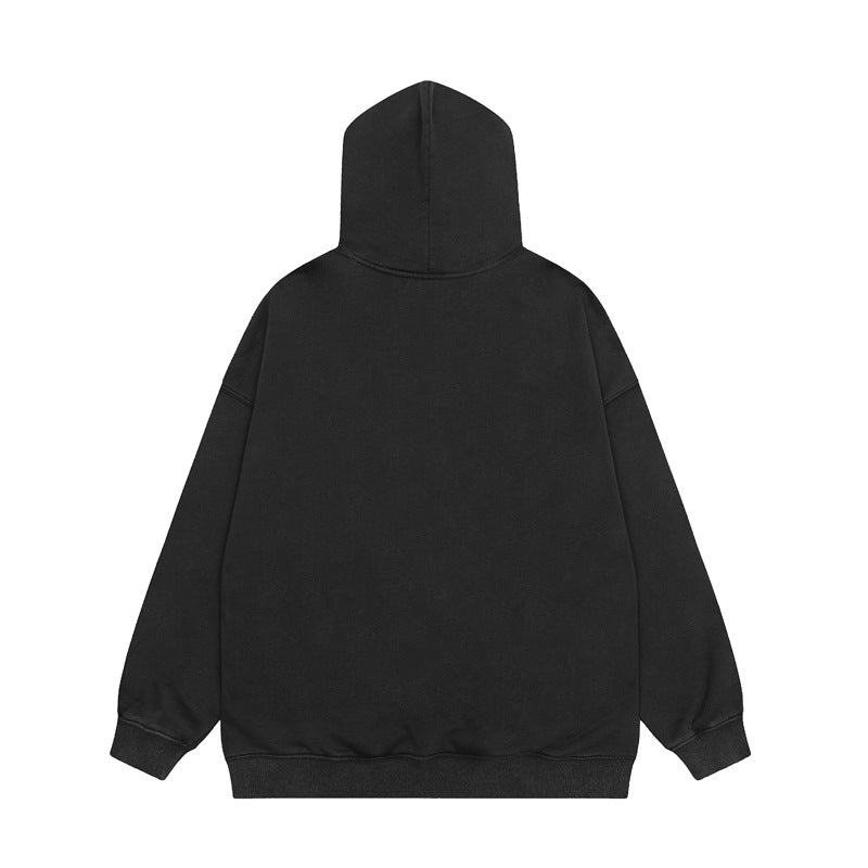 American Fashion Brand Washed Old Shark Printed Hoodie Oversize Velvet Padded Thickened Coat