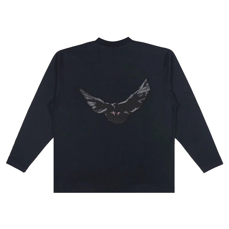 Frog Drift Streetwear Pigeon White Dove Loose Oversize Long Sleeve Tee T-shirt