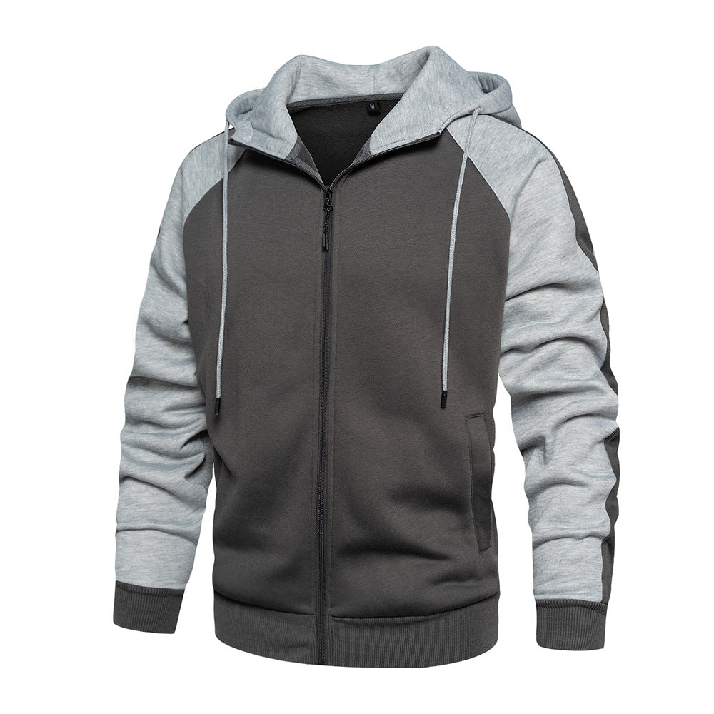 New Color Contrast Zip Cardigan Hoodie Oversize Loose