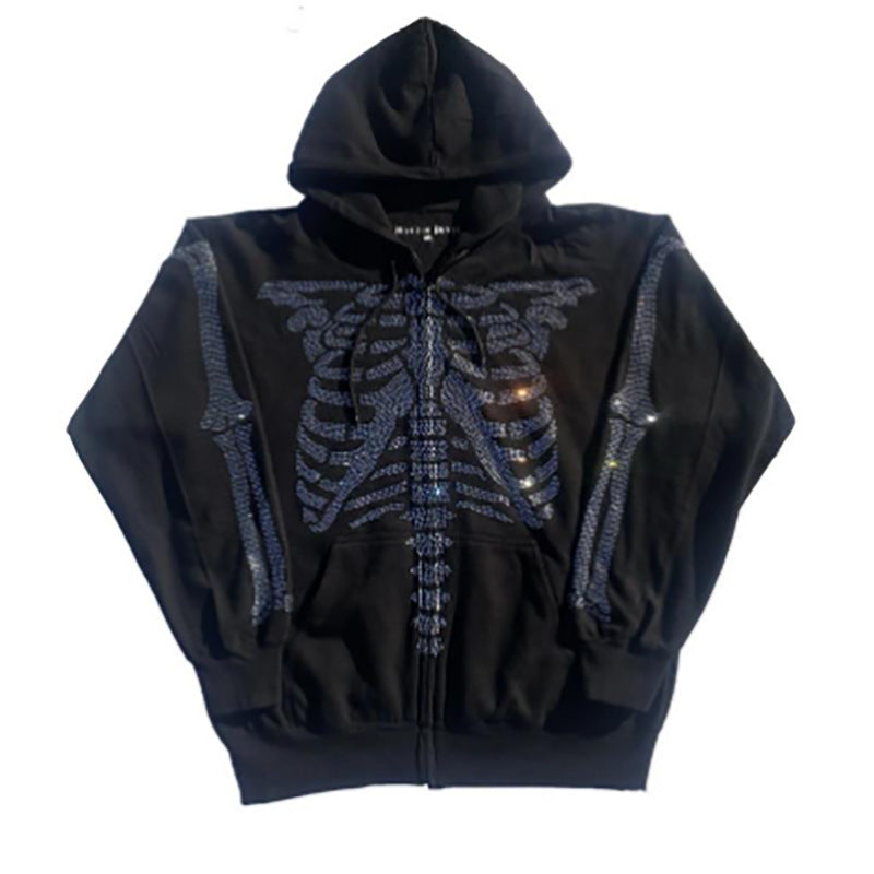 Oversized Glitter Rhinestone Hoodie Women's Loose Zip