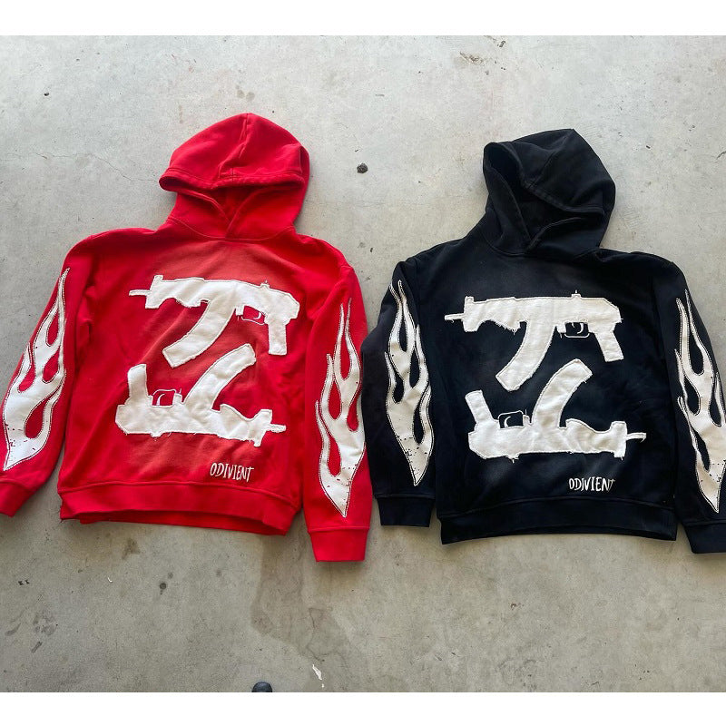 Printed Loose-fit Gothic Streetwear Brand Patchwork Sports Hoodie