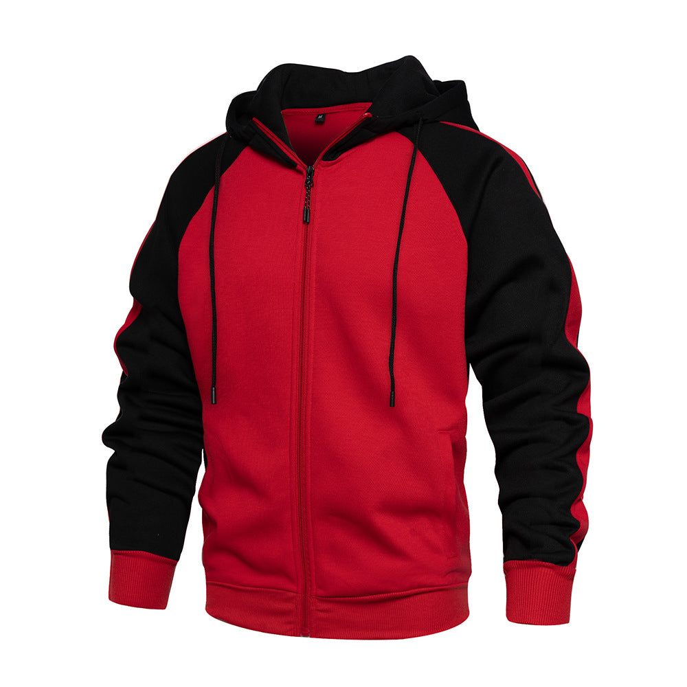 New Color Contrast Zip Cardigan Hoodie Oversize Loose